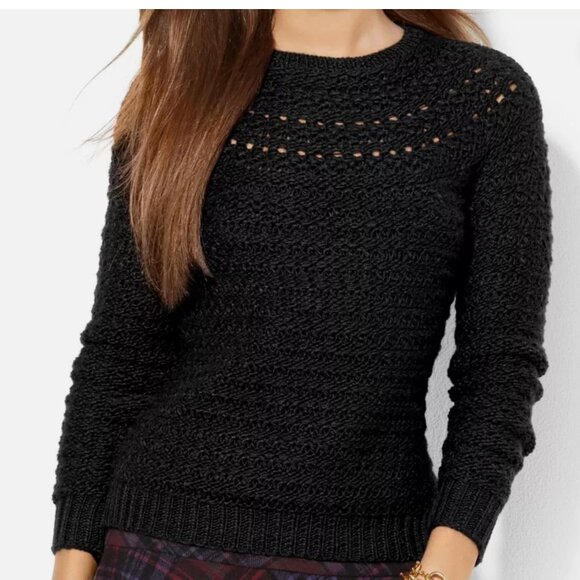 Women Lauren Ralph Lauren Pointelle Crewneck Sweater Pullover in Black Medium - Picture 1 of 7